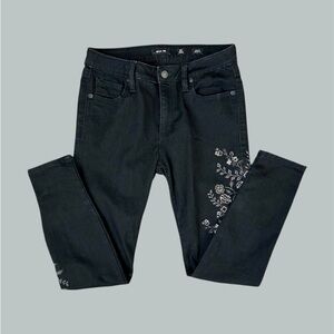 Miss Me Women 26 Black Skinny Jeans 28x27 Embroidered Grey Floral Modern M2165AK